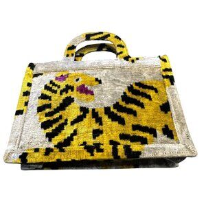 Ayca Design Tiger Tote Bag Vibrant Yellow Black Pattern Handmade Woven Fabric Sp